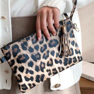 Leopard Leather Clutch statement leopard clutch crossbody bag leather handbag  a